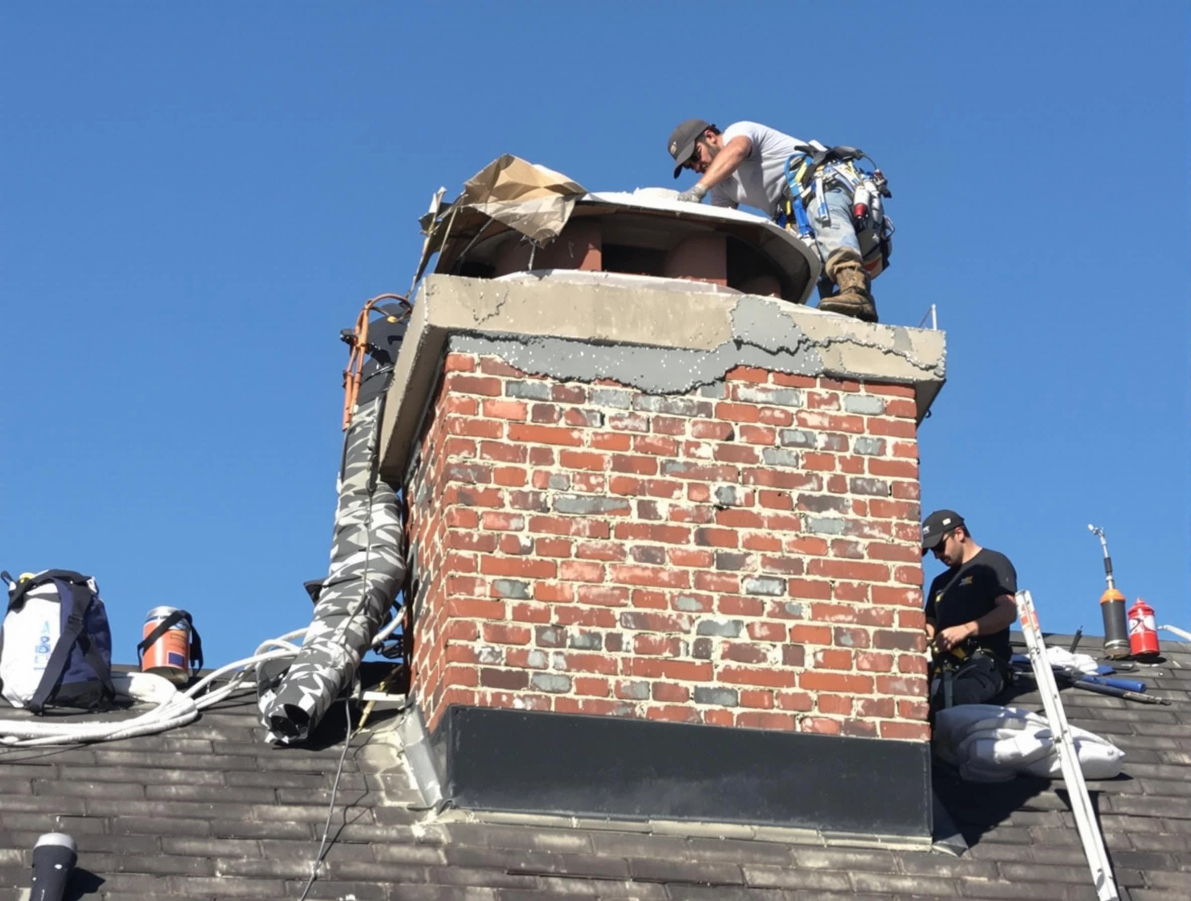 East Orange Chimney Sweep installing a custom chimney crown in East Orange, NJ