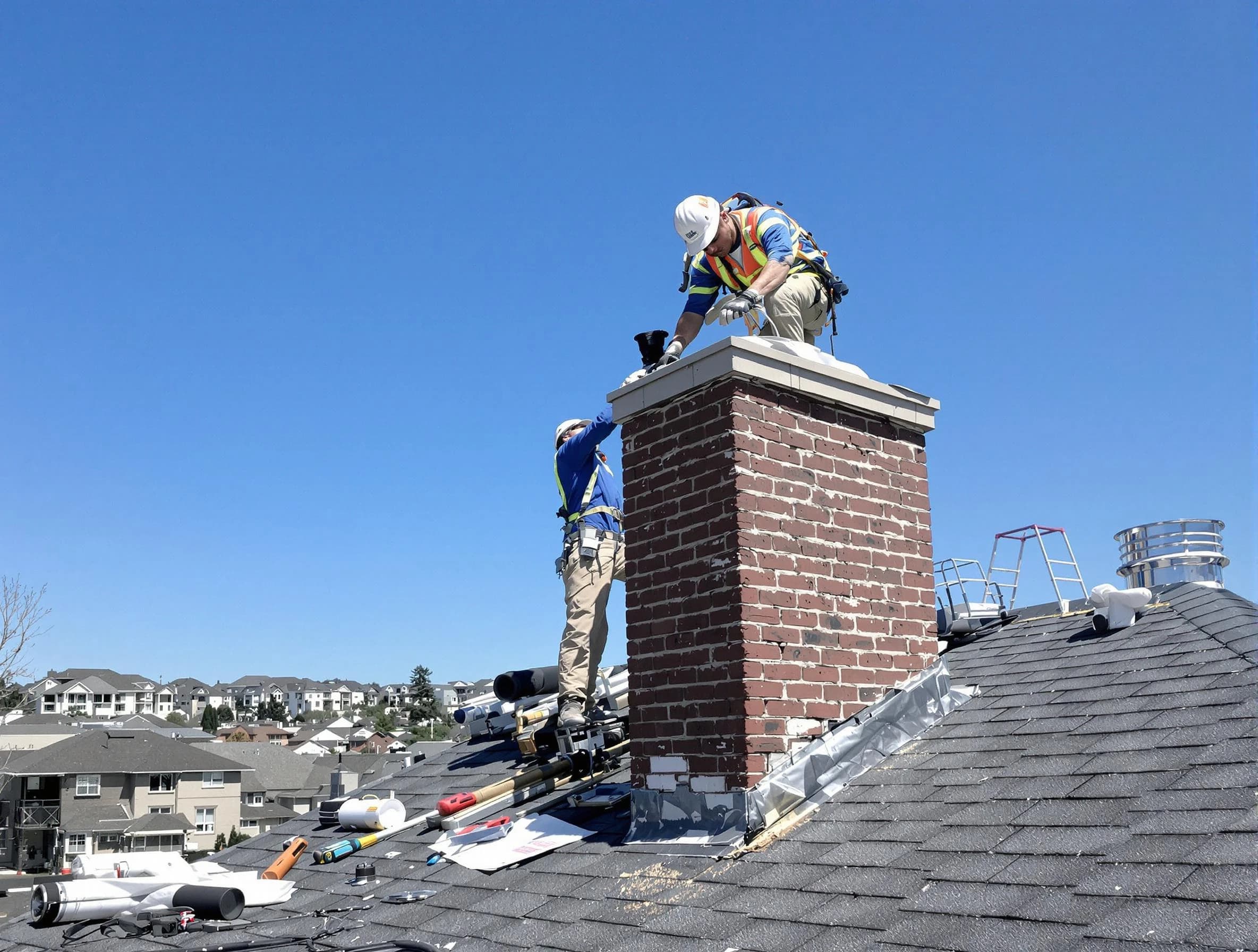 East Orange Chimney Sweep repairing a chimney crown in East Orange, NJ