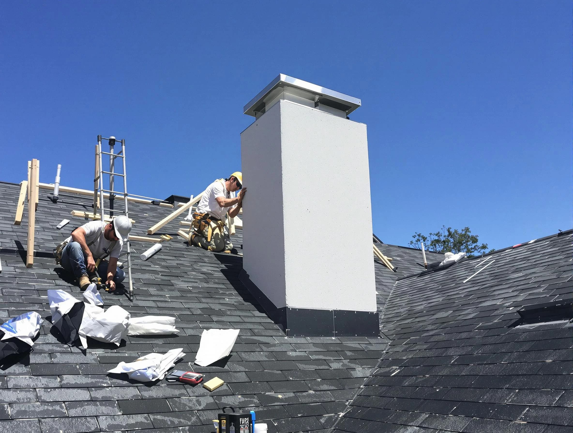 East Orange Chimney Sweep crew installing a new chimney in East Orange, NJ