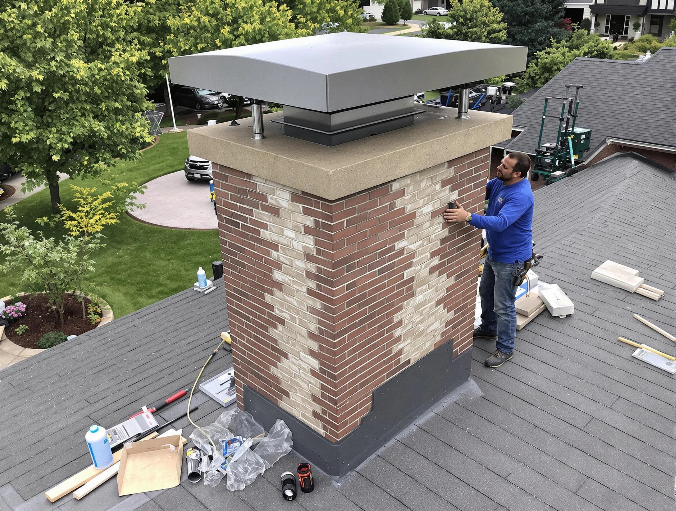 East Orange Chimney Sweep team working on a custom chimney remodel in East Orange, NJ